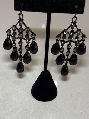Black Teardrop Chandelier Earrings